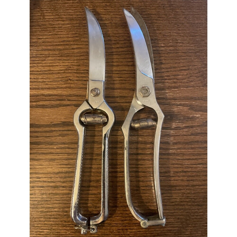 Lot Of 2 Vintage Locking Poultry Shears Scissors Germany Italy 10”